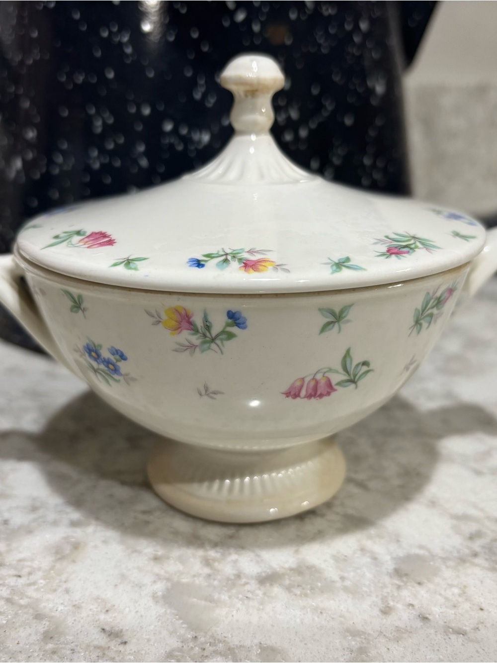 Covered Sugar Bowl - White Harmony House 6 inches from handle to handle